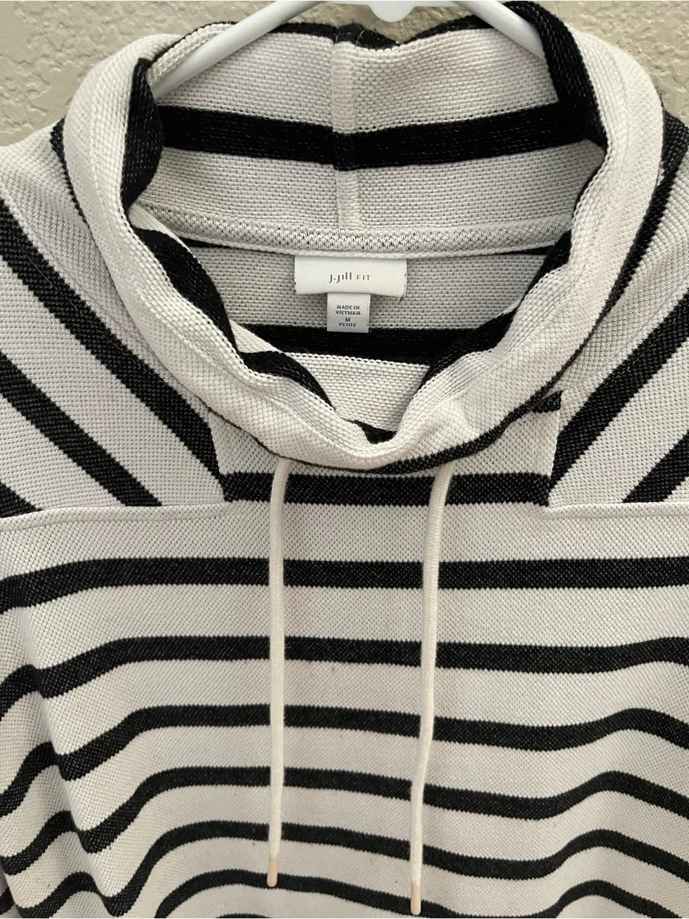 Striped Cowl Neck Pullover - Black/White slits on the side